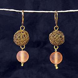 Wire Mesh Peach Dangle Earrings (India)  