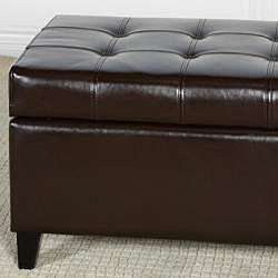 Mission Brown Tufted Bonded Leather Ottoman Storage Bench   