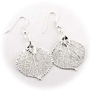  Silver Plated Aspen Real Leaf Earrings Jewelry