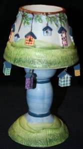   BIRDHOUSE Ceramic Tea Light Candle Lamp w/tiny birdhouses NEW  