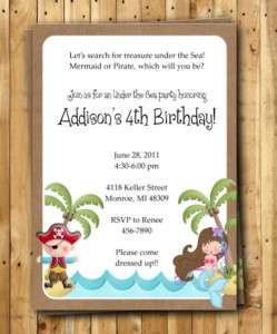 Pirate & Mermaid Birthday Party INVITATION CUSTOM  