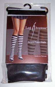 Black and White Stripe Knee High Stockings Leg Ave NIP  