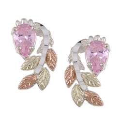 Black Hills Gold and Sterling Silver Pink Cubic Zirconia Earrings 