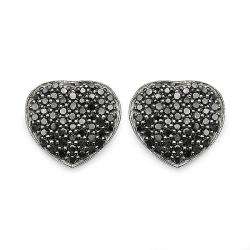 Sterling Silver 3/5ct TDW Black Diamond Heart Earrings  