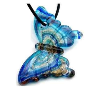  Murano Glass Blue Butterfly Pendant Necklace Everything 