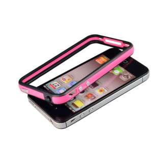Pink+Black TPU Bumper Case Cover Skin w/ Metal Buttons For Apple 
