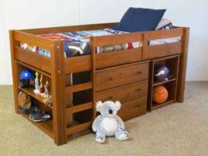 TWIN LOW LOFT BUNK BED WITH DESK BOOKCASE AND DRAWERS  