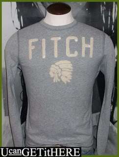 Mens Abercrombie Fitch Indian Chief T Shirt S NWT Gray White Long 
