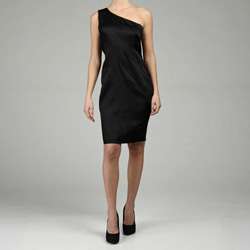 Calvin Klein Womens Black One shoulder Stretch Satin Dress 