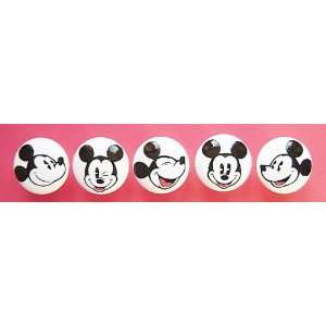  New 5pc Black and White Mickey Mouse Ceramic Dresser Knobs 