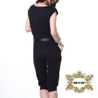 Sz S M L New Womens Black Cotton Fashion Overall Jumpsuits w Tie 