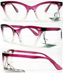 Cat Eye Wayfarer Sun Glasses Vintage Style Clear Lenses Clear Purple 
