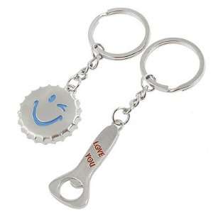  Pair of Bottle Opener and Cap Pendant Silver Tone Key 