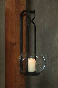   Outdoor Indoor Lantern Globe Hurricane Wall Sconce Black Iron & Glass