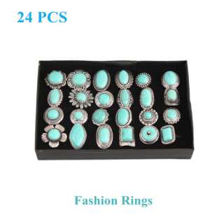 24 x Charming Turquoise Adjustable Ring Set rings  