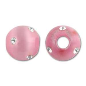  Fiber Optic Pink and Crystal 9mm Round Bead (3.3mm Hole 