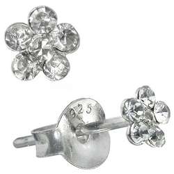 Sterling Silver Clear Crystal Flower Earrings  