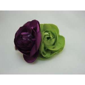    Small Purple and Green Ranunculus Hair Flower Clip 