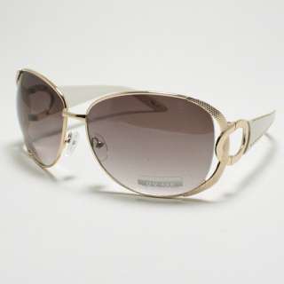 WOMENS Round Designers Fashion Sunglasses Metal Rim GOLD WHITE 