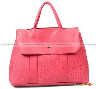 Women Vintage Ostrich Skin Pattern Handbag Tote Shoulder Bag Balck Red 