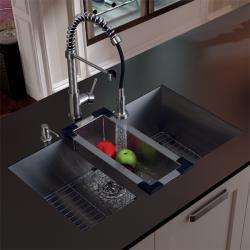   Stainless Steel Kitchen Sink, Faucet, Grid, Colander and Dispenser