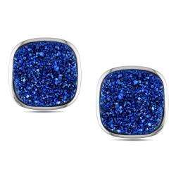 Sterling Silver Blue Druzy Leverback Earrings  