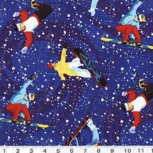  45 Wide Michael Miller Snowboarders Blue Fabric By The 