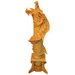 Bamboo Wood Fire breathing Lucky Dragon Incense Holder (Thailand 