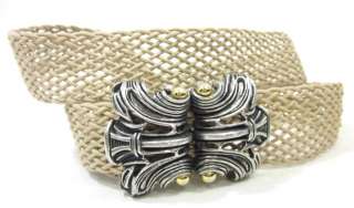 DESIGNER Tan Beige Crochet Metal Buckle Small Belt  