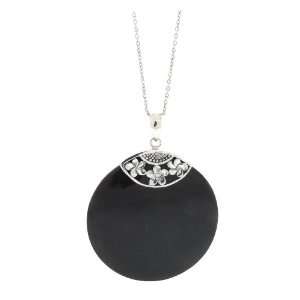    Sterling Silver Bali Large Round Black Shell Pendant, 18 Jewelry