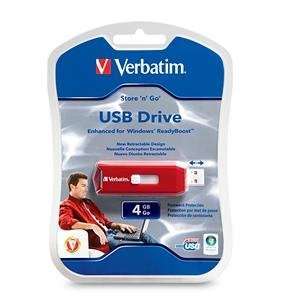 VERBATIM Flash Drive, USB 2.0, 4GB, StorenGo, Certified for Windows 