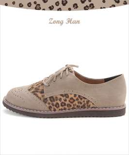   Up Leopard Print Oxford Flat Women Shoes in Brown, Black, Beige  
