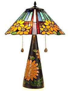 JJ PENG TIFFANY STYLE FLORAL SUNFLOWER ENAMEL BASE TABLE LAMP  