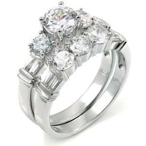   Silver Cubic Zirconia CZ Wedding Engagement Ring Set Sz 5 Jewelry