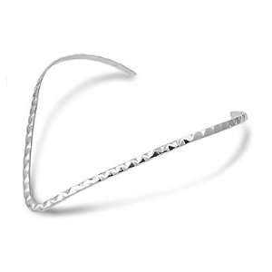  Sterling Silver Textured Finished V Collar Choker Neckwire Necklace