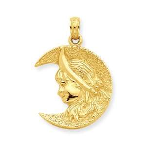  14k Gold Girl Silhouette in Moon Pendant 3.34 gr. Jewelry