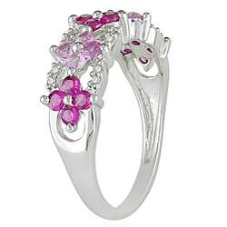 10k White Gold Created Ruby, Pink Sapphire, Diamond Ring (HI, I2 I3 