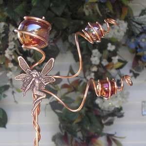 Fairy Plant Stake Glass Copper Garden Wand Metal Yard Art Sculpture 