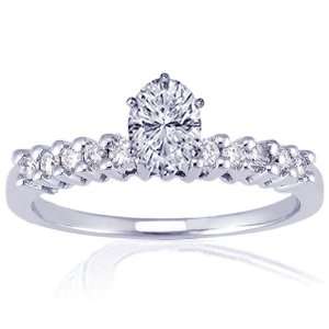  1.20 Ct Oval Shaped Diamond Engagement Ring Pave 14K SI3 D 