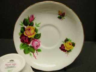   England ROYAL VALE Porcelain 8315 YELLOW PINK ROSES Floral Cup Saucer