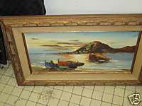 Signed Painting on Wood   Boats   Framed 20x32  