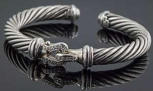 David Yurman Cable 7mm Diamond / Sterling Silver Buckle Cuff Bracelet 