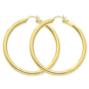  14k Gold Polished 4mm x 60mm Tube Hoop Earrings Jewelry