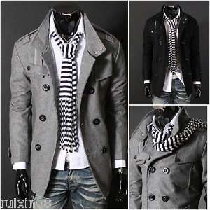 Mens Slimline Design Double Breasted Wool Coat Jacket  