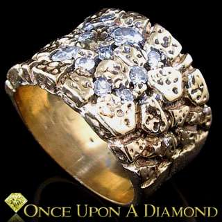   42ctw Round Brilliant Diamond Cluster Hammered Nugget Ring  