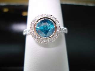 14K WG BEZEL SET BLUE DIAMOND ENGAGEMENT RING 1.40ct  