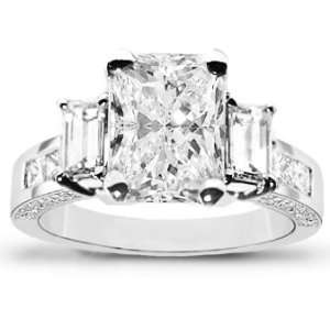com 2.20 Total Carat Radiant Cut Diamond Three Stone Engagement Ring 