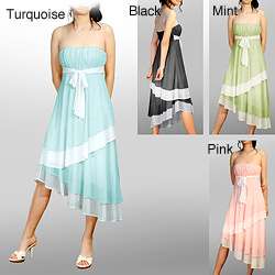 Evanese Womens Two tone Strapless Tiered Asymmetrical Dress 