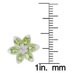 Sterling Silver Oval cut Peridot and Diamond Accent Flower Earrings 