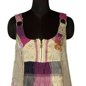   189 Desigual Plaids & Checks Lace Smocked Cotton Tunic Dress Small S